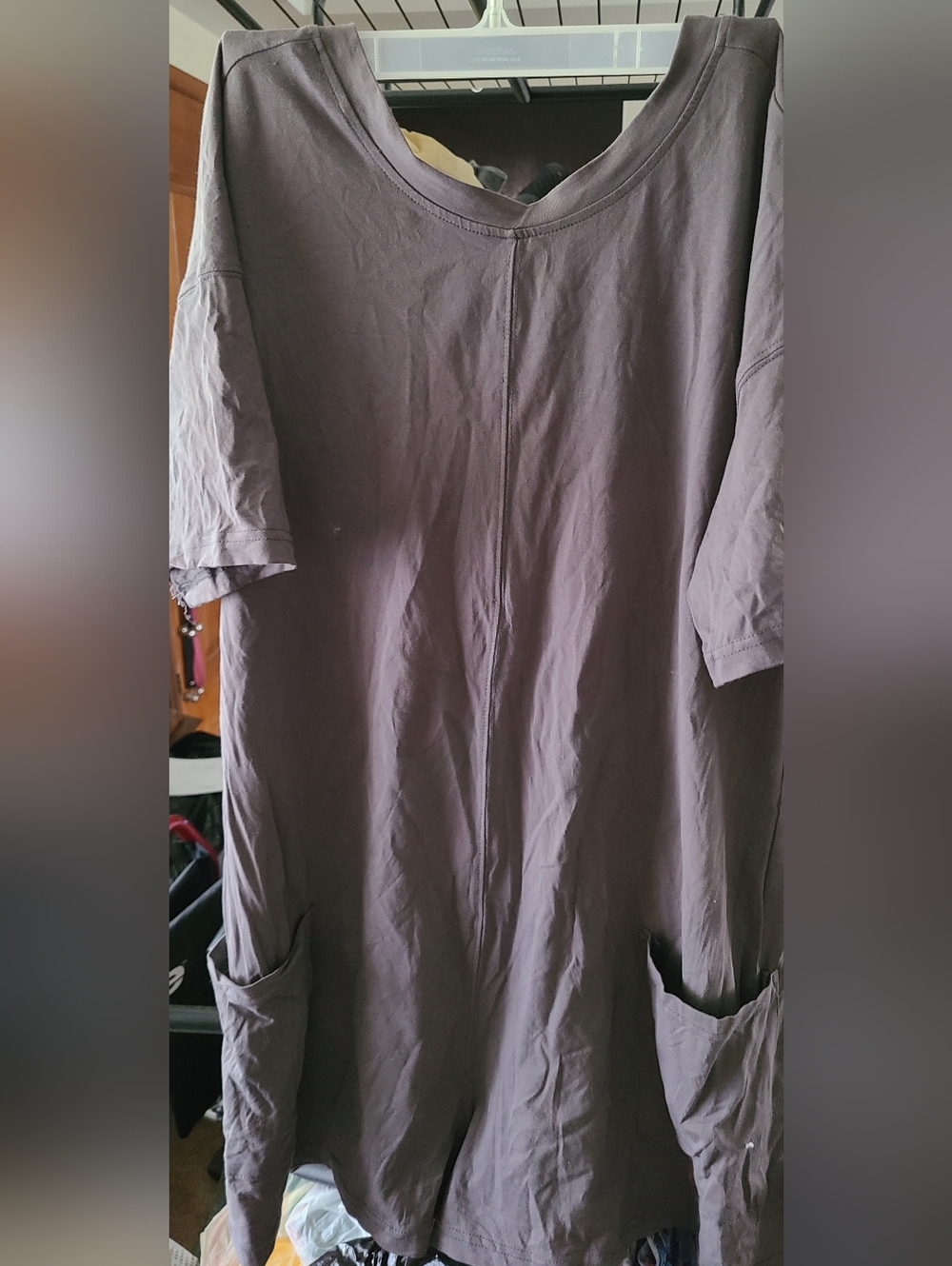 F.P. Inspired S Sleeve Pocket Romper, Deep V Back. Worn 1x. Relaxed Fit. Small